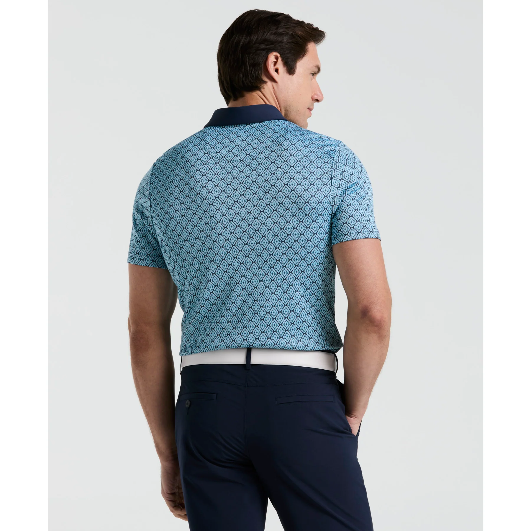 Yarn Dyed Bohemian Jacquard Golf Polo Shirt In Black Iris - Image 2