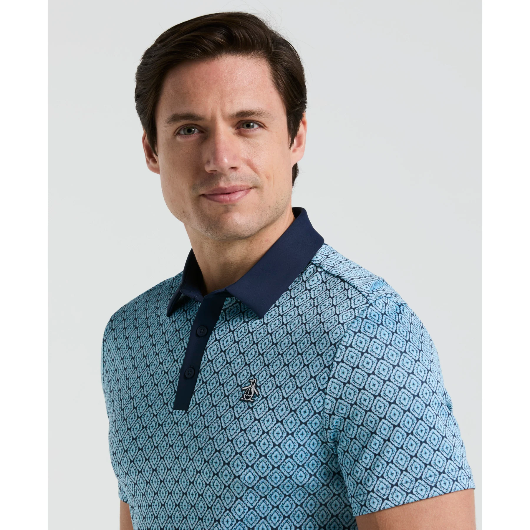 Yarn Dyed Bohemian Jacquard Golf Polo Shirt In Black Iris - Image 3