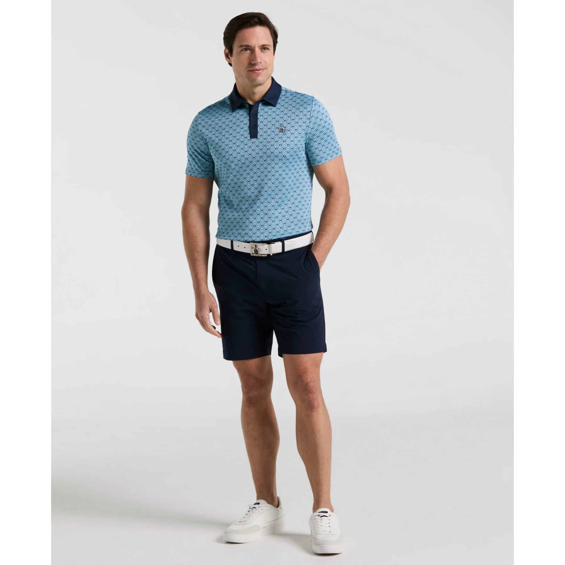 Yarn Dyed Bohemian Jacquard Golf Polo Shirt In Black Iris - Image 4