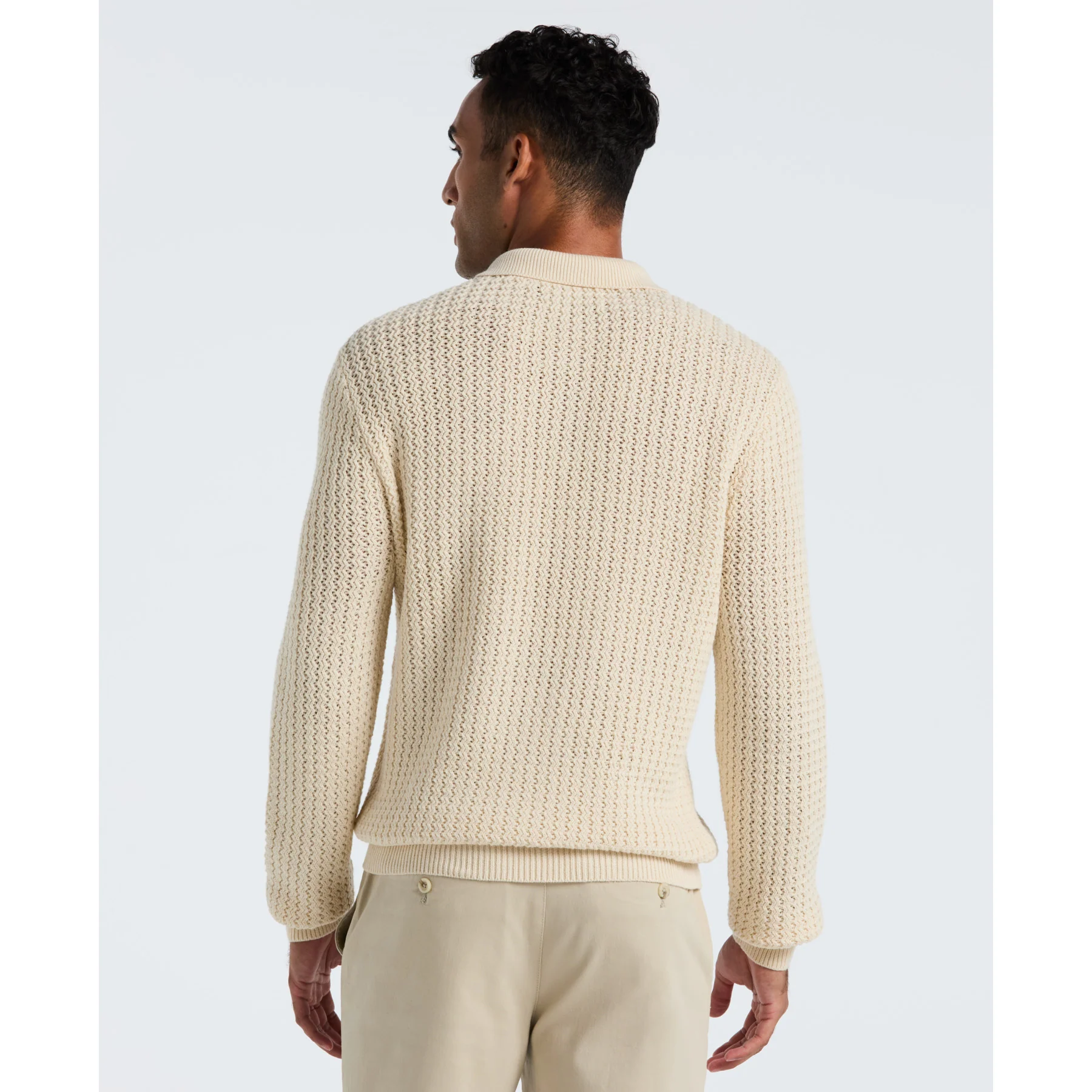 Zigzag Stitch Long Sleeve Sweater Polo In Birch - Image 2