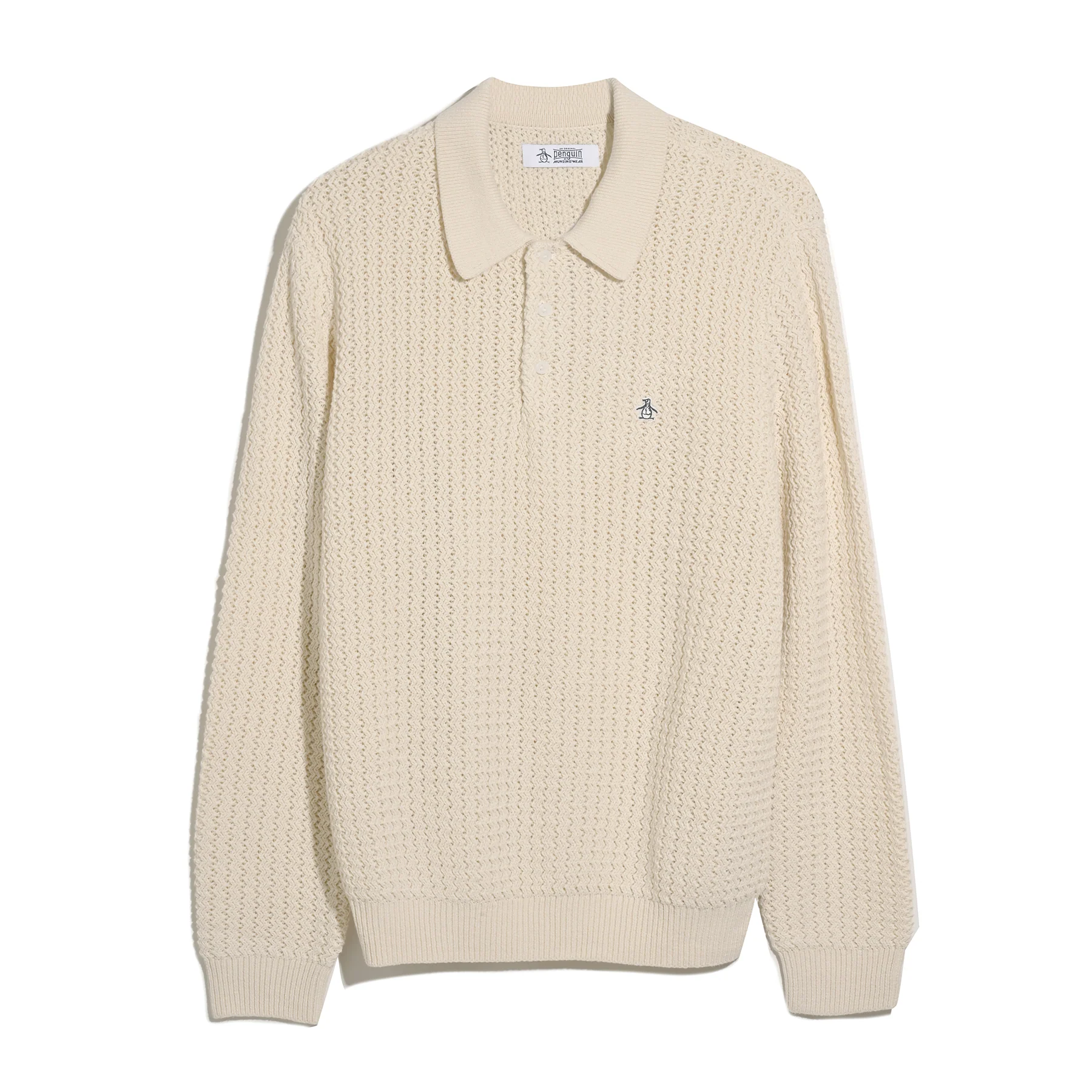 Zigzag Stitch Long Sleeve Sweater Polo In Birch - Image 5