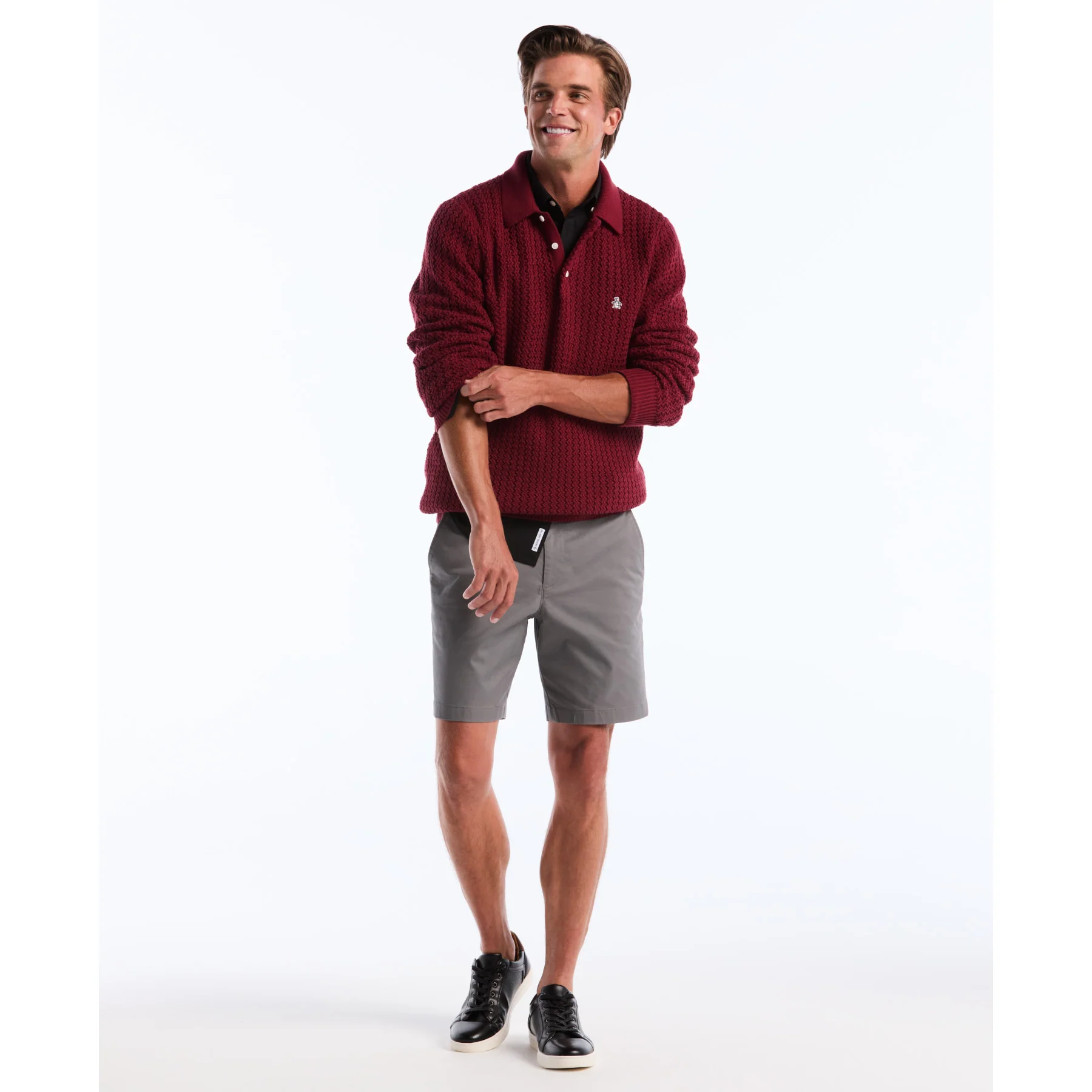 Zigzag Stitch Long Sleeve Sweater Polo In Cabernet - Image 5