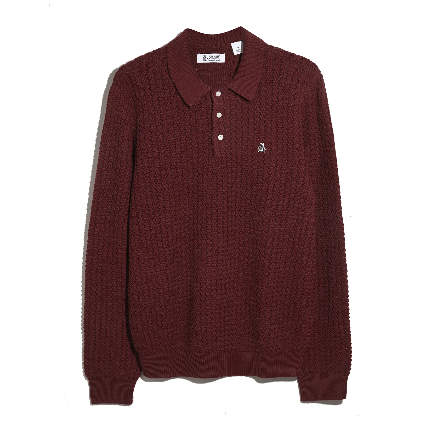 Zigzag Stitch Long Sleeve Sweater Polo In Cabernet - Image 6